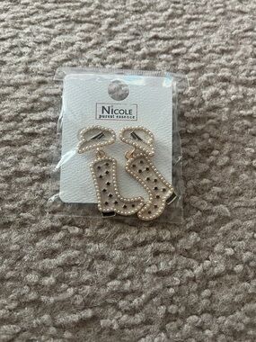Nicole Pearl-Trim Cowboy Boot Dangle Earrings - Ivory/Gold
